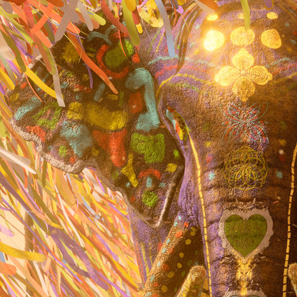Ilustración de Elefante colección cintas de colores creado por Esteban Bustos. Cuadros para el hogar, ilustraciones de animales y cuadros decorativos. Prints Fine Art.