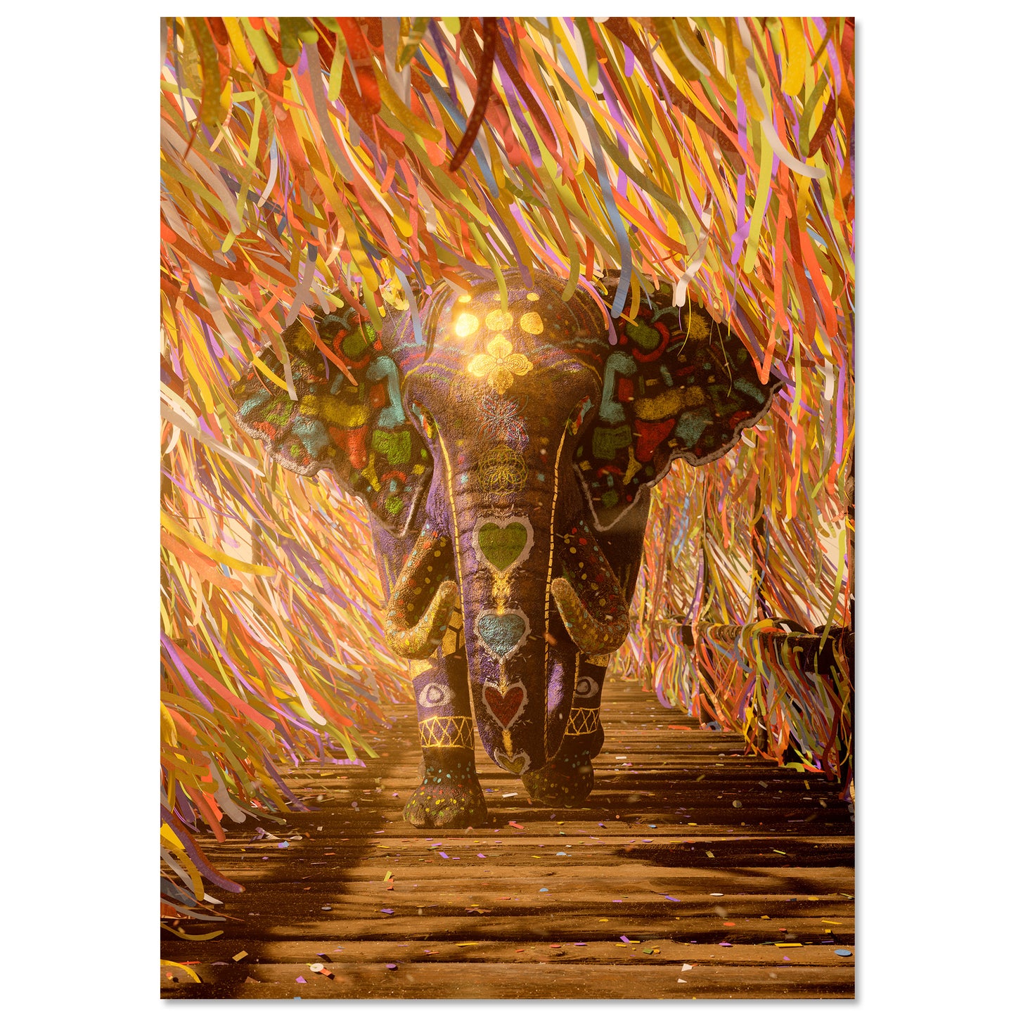 Ilustración de Elefante colección cintas de colores creado por Esteban Bustos. Cuadros para el hogar, ilustraciones de animales y cuadros decorativos. Prints Fine Art.